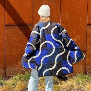 Haptic Lab Snake Path Quilt Coat Organic Cotton Blue Black Large EUC